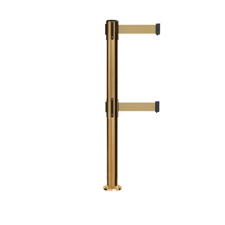 MONTOUR LINE Stanchion Dual Belt Barrier Fixed Base Sat.Brass Post 11ft.Lt BrwnBelt MX630DF-SB-LBN-110